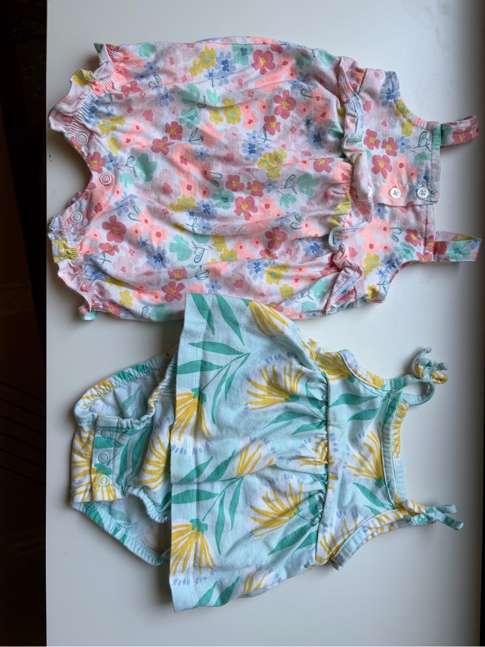 Carter's Floral & Tropical Romper Duo - Pink, Light Blue, Yellow & Green